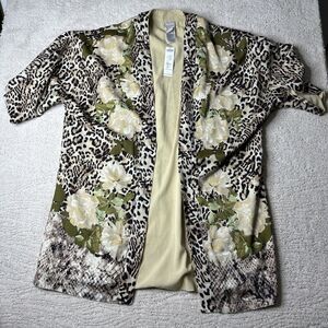 Women's NEW‎ Chicos S/M Floral Printed Animal Covering Ruana Kimono
